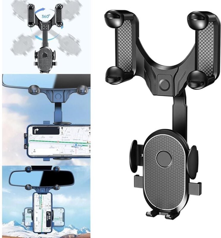 Handyhalter für Autospiegel - 360° Drehbar & Ausziehbar - Universell für alle Smartphones - Einfache Montage ohne Kleber