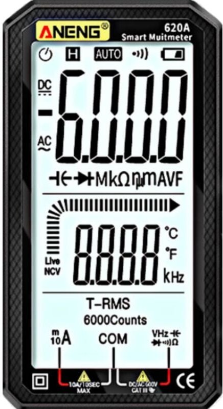 Aneng 620A Digitalmultimeter, Warnung, automatische Erkennung, DC/AC-Strommessung, Spannung, Temperatur, Kapazität, Durc...