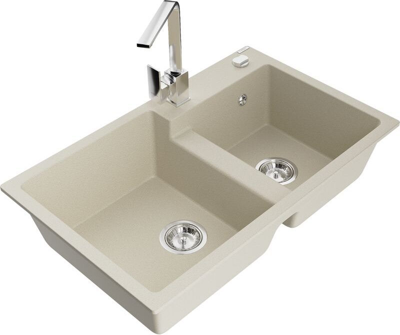 Tomas 2-Becken-Granitspüle mit Mischbatterie Rita, Beige - 6516-69-670300-00 - Mexen