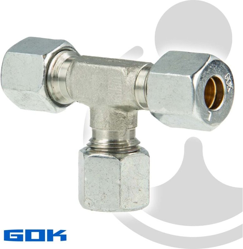 Schneidringverschraubung Typ t - T-Stück mit 3 x Verschraubung ø 12 mm, Stahl verzinkt, Schneidring Messing