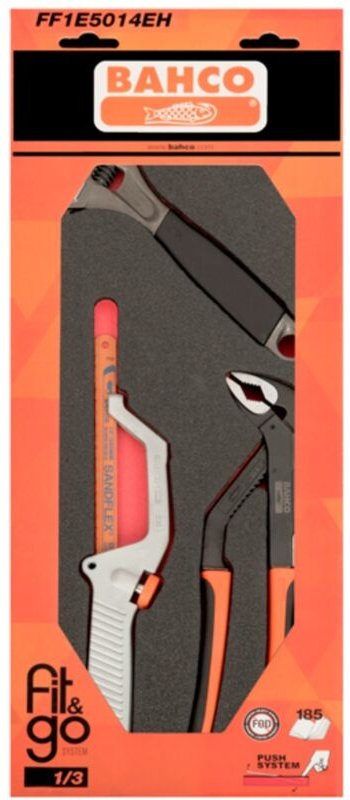 Bahco Fit&Go 1/3 Schaumstoffeinlage, Rollgabelschlüssel, Wasserpumpenzange und Metallschneide-Satz - 8-tlg.