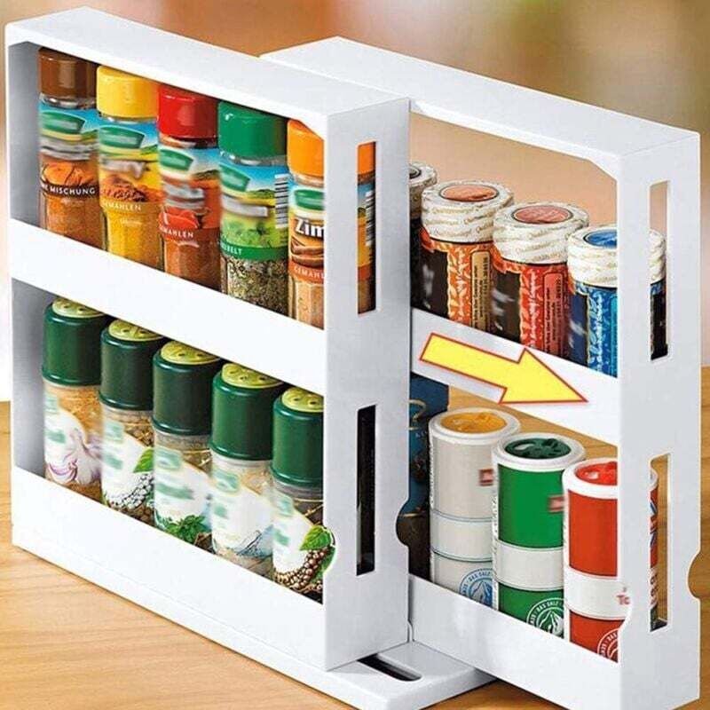 Gewürzregal, 2-stufiges drehbares Gewürzregal, ausziehbares Küchenschrank-Lagerregal, Gewürzregal, Organizer für Gewürzg...