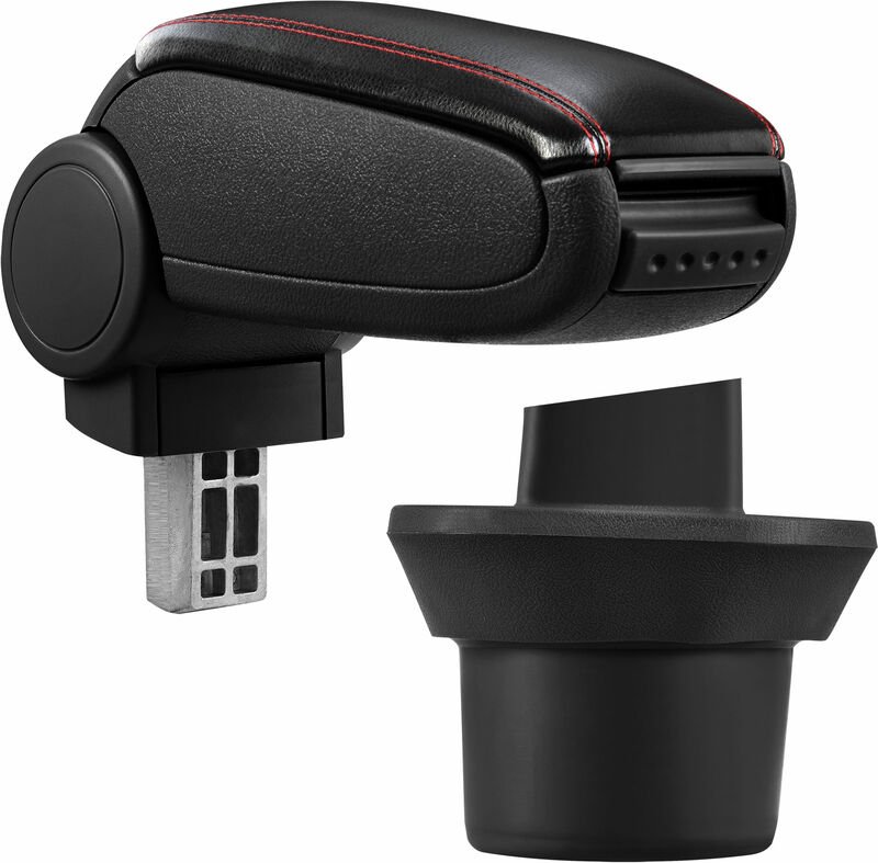 Pro.tec - Mittelarmlehne bmw Mini R55 56 57 Staufach Kunstleder Schwarz mit roten Nähten