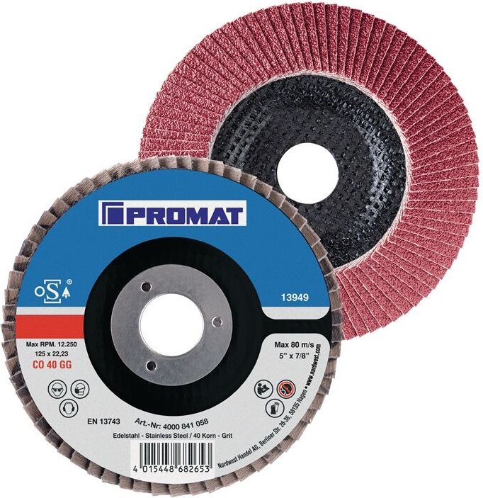 Promat - Fächerscheibe d. 115 mm Körnung 60 gekröpft inox Keramikkorn co