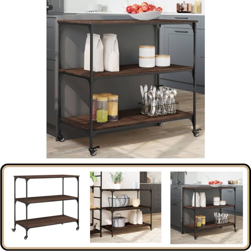 Küchenwagen Braun Eichen-Optik 102x50x95 cm Holzwerkstoff - Küchentisch - Küchenschrank - Kücheninsel - Rollwagen - Mobi...