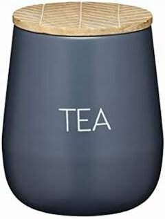 KitchenCraft Serenity - Tee- und Aufgussbox mit luftdichtem Deckel, Metall/Holz de Henkel, Grau/Holz, 12,5 x 15 cm