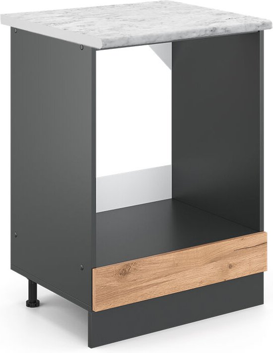 Herdumbauschrank R-Line, Goldkraft Eiche, 60 cm ap Marmor Vicco