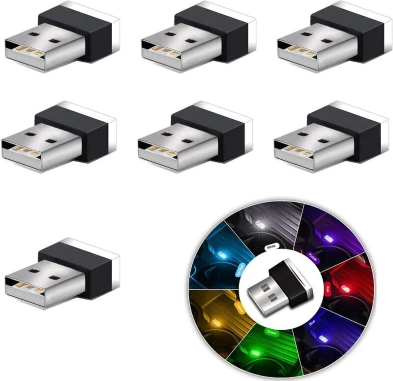 Aougo - USB-LED-Auto-Innenraum-Umgebungslicht, 7-teiliges universelles Plug-in-Mini-USB-Licht für den Kofferraum-Innenra...