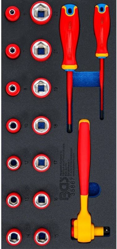 Werkstattwageneinlage 1/3: VDE-Steckschlüssel- und Schraubendreher-Satz Antrieb Innenvierkant 10 mm (3/8") 17-tlg.
