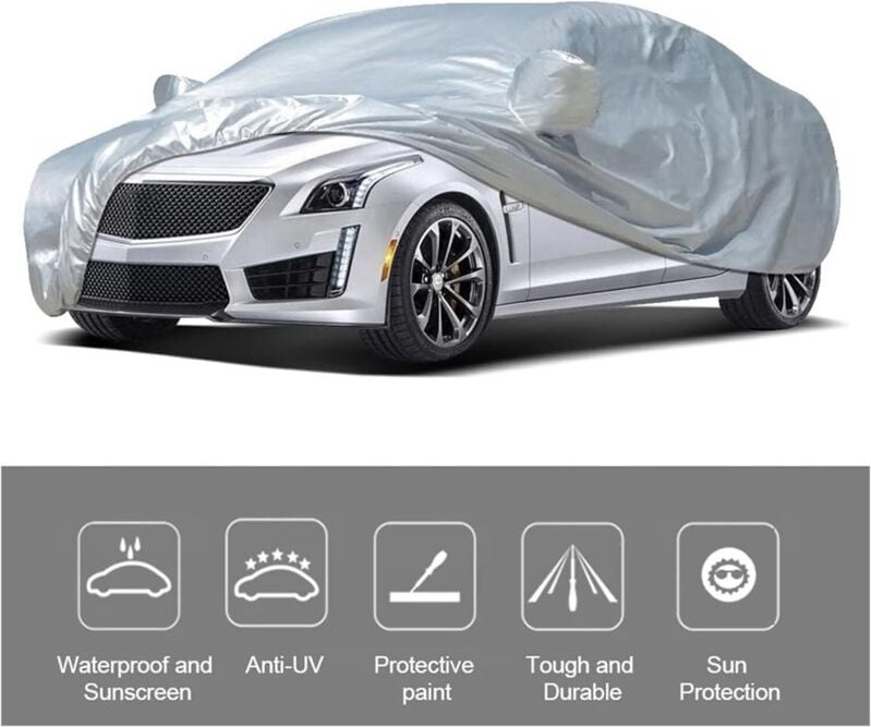 Autoplane Autoabdeckung für den Außenbereich Autoabdeckung gegen Sonne Anti-UV Schneestaub Autoplane 455x166x120cm silbe...