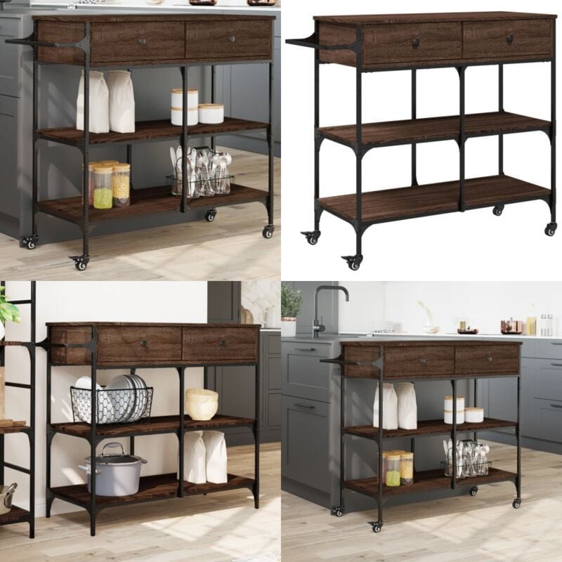 Küchenwagen Braun Eichen-Optik 105x42x95 cm Holzwerkstoff - Küchentisch - Küchenschrank - Kücheninsel - Rollwagen - Serv...