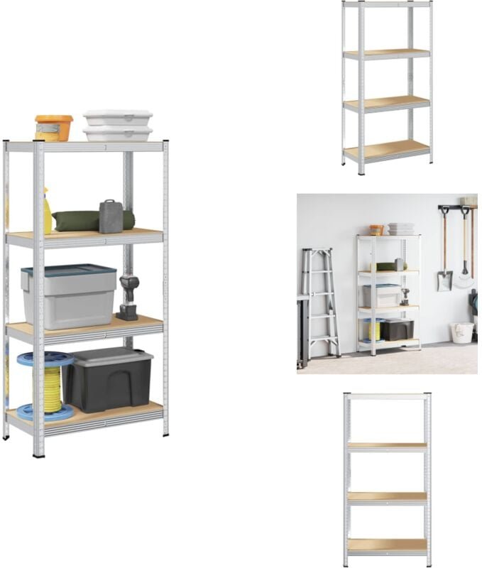 Lagerregal mit 4 Böden Silbern Stahl & Holzwerkstoff - Regal - Regale - Garagenregal - Industrieregal