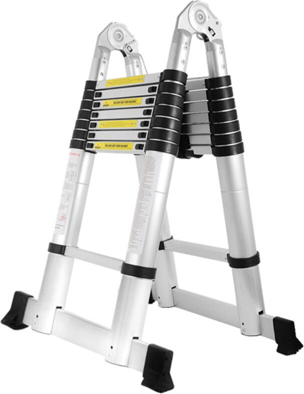 Teleskopleiter Ausziehleiter Klappleiter Stabil Aluminium Stehleiter bis 150kg 2,5m+2,5m Silber ohne haken