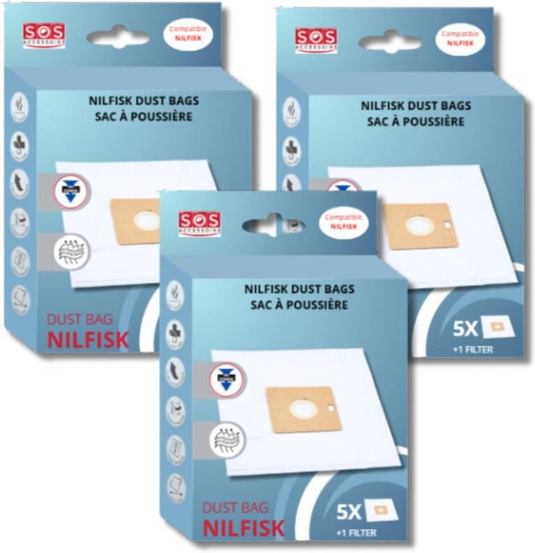 Ersatzteil - SOS Accessoire Lot de 3 boîtes de 5 sacs avec 1 pre filtre COUPE/COMPACT/GO/FORCE pour Aspirateur NILFISK 7...