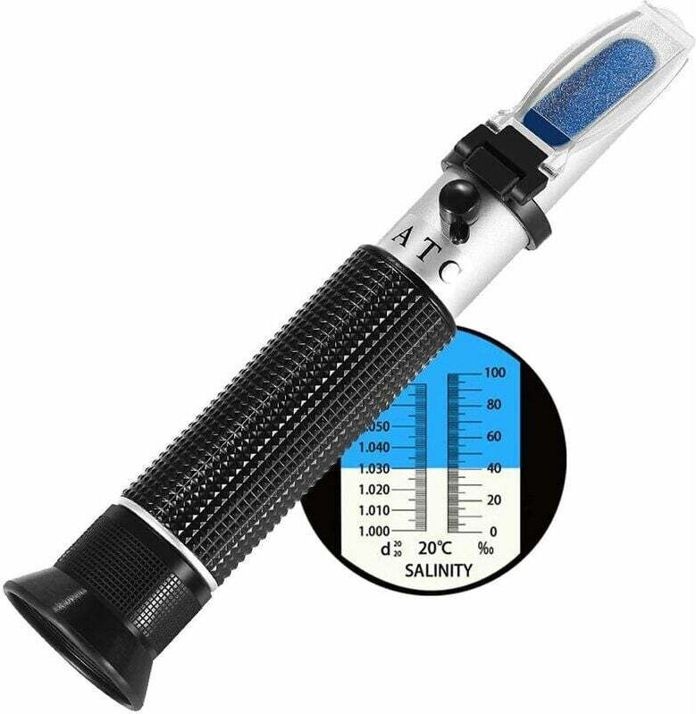 Salzgehalt-Refraktometer, Salzgehalt-Messgerät für Meerwasseraquarien, Meeresmarkt, Doppelskala (1,0 bis 1,070 Sg/0–100 ...