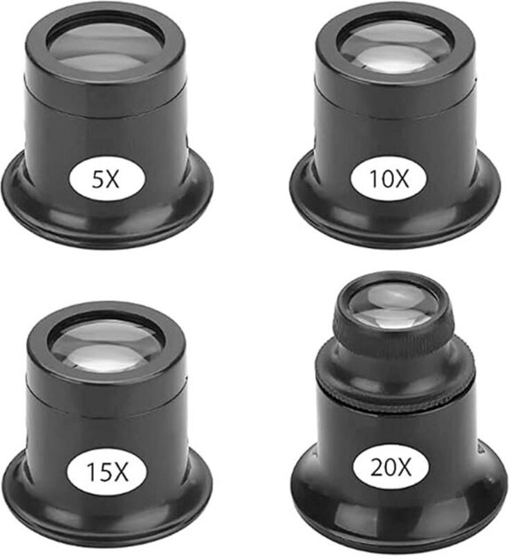 4-teilige Uhrenreparaturlupe, Juwelierlupen, Uhrmacherlupen mit unterschiedlichen Vergrößerungswerten, Reparaturlupen-Ki...