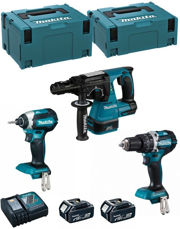 Thumbnail - MAKITA Kit MK307RTJ (DHR243 + DHP484 + DTD153 + 2 x 5,0 Ah + DC18RC + MAKPAC 2 + MAKPAC 3)