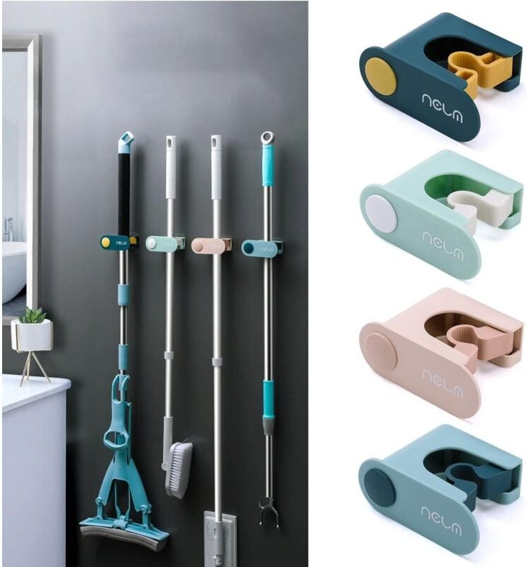 Set mit 4 Besen- und Mopphaltern zur Wandmontage – Organizer für Eingangsbereich, Tür, Badezimmer