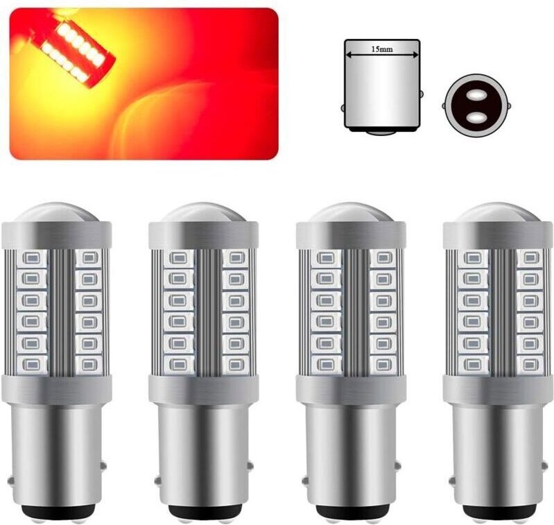 4 x 1157 BAY15D LED-Glühbirne, superhelles Rot, 6000 k, 5630, 33 smd, Canbus-Bremslichtbirne, 12 v