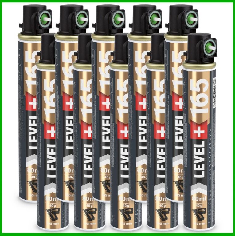 Level+ Gaskartusche 165mm 80ml Fuel Cell Ersatzgas für Nagler L+165 grün - 10 St.