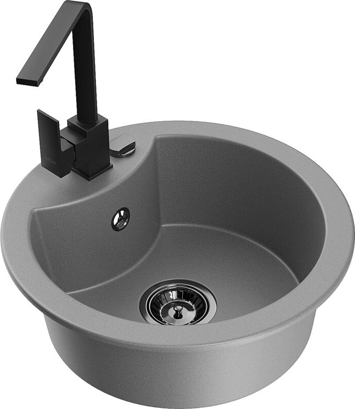 Diego 1-Becken-Granit-Spüle mit Mischbatterie Rita, Grau - 6512-71-670300-70-B - Mexen