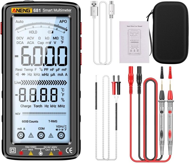 USB-aufladbares Digitalmultimeter, Voltmeter, LCD-Anzeige, automatische Bereichswahl, Kapazität, Widerstand, Frequenz, M...
