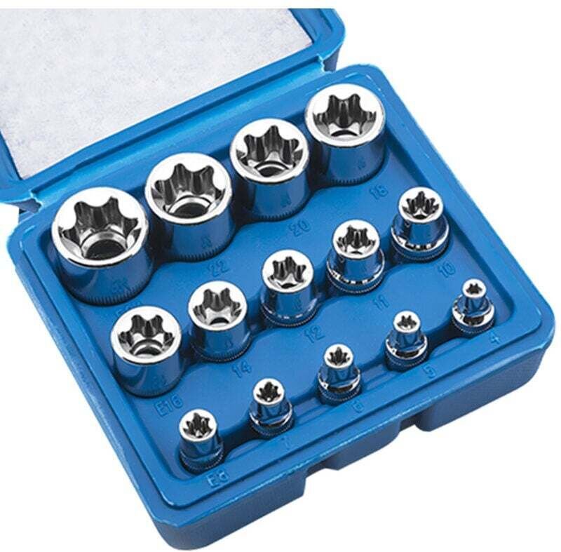 CHOYCLIT 14-teiliges Innensechskant-Torx-Steckschlüssel-Set, E-Stern E4-E24, E-Torx, Außensechskant-Stecknuss