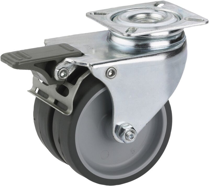 Dörner+helmer - Lenkrolle mit Platte und Totalfeststeller 75 x 25 mm, Tragkr. 100 kg Möbelrollen