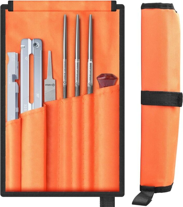 7-teiliger Kettensägenschärfer, Kettenschärfen mit 5/32 3/16 7/32 Rundfeile, Führung, Flachfeile, Nadelfeilen, Griff, Me...