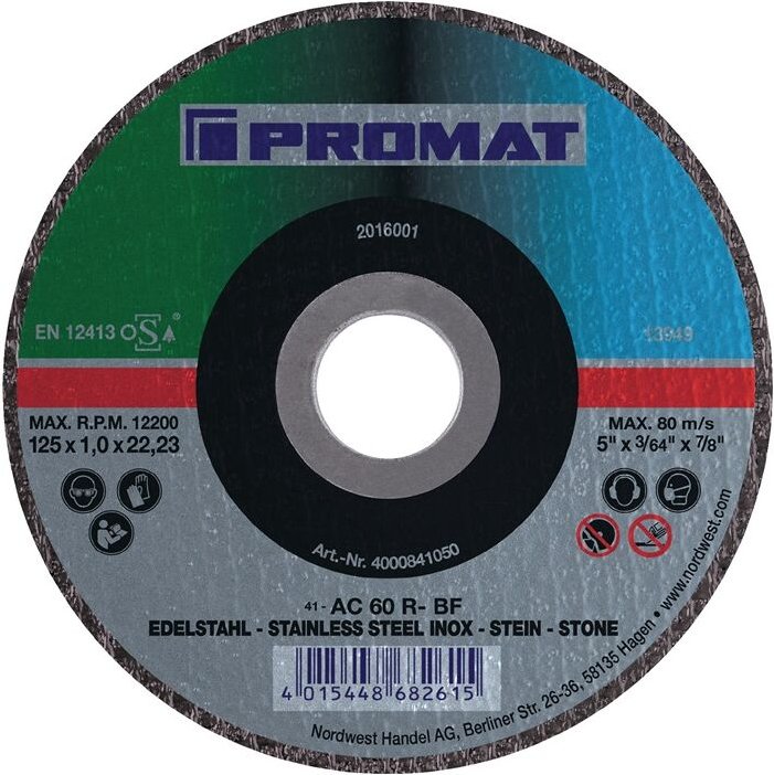 Thumbnail - Promat - Trennscheibe D125x1mm gerade inox / Stahl / Stein Bohrung 22,23 mm