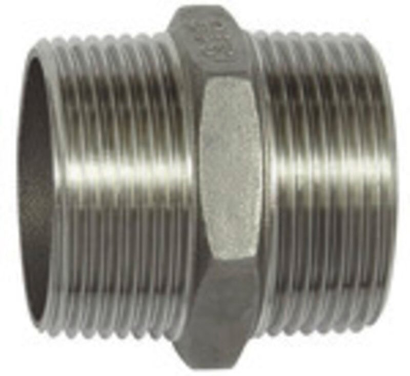 Doppelgewindenippel, Sechskant, r 3/8, sw 18, Edelstahl 1.4408 - Riegler