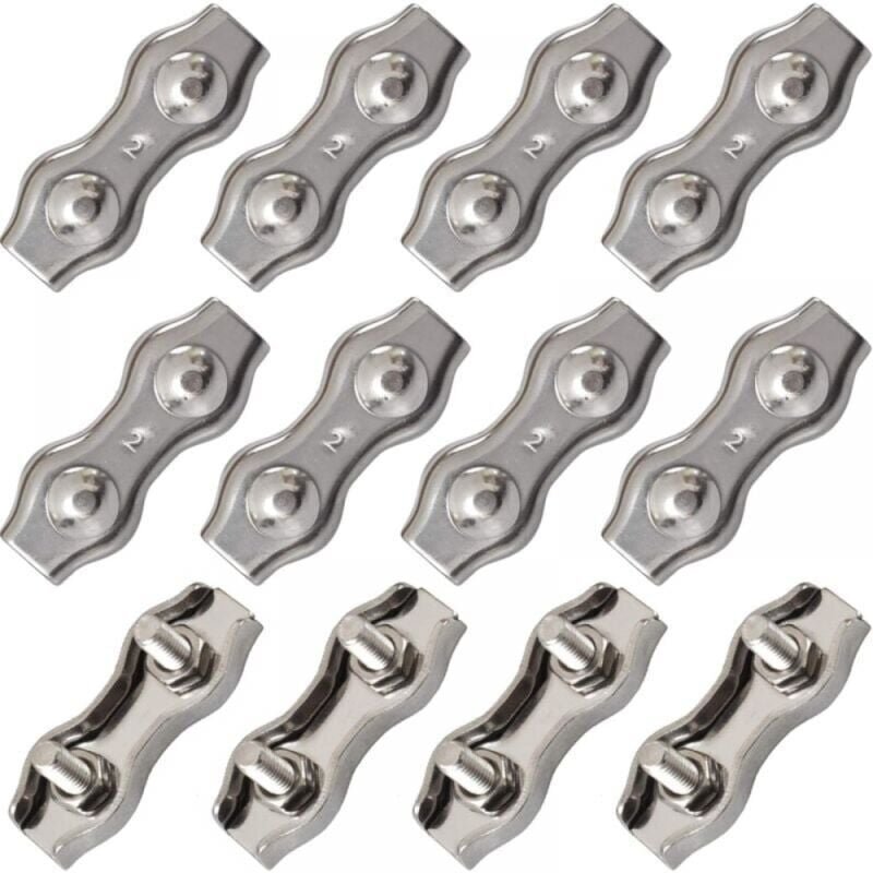Thumbnail - 12 Stück Edelstahl-Duplex-Kabelklemmen, Drahtseilklemme, Drahtseilverbinder, M2 Duplex-Kabelklemme, 1,5 mm Drahtseilklem...