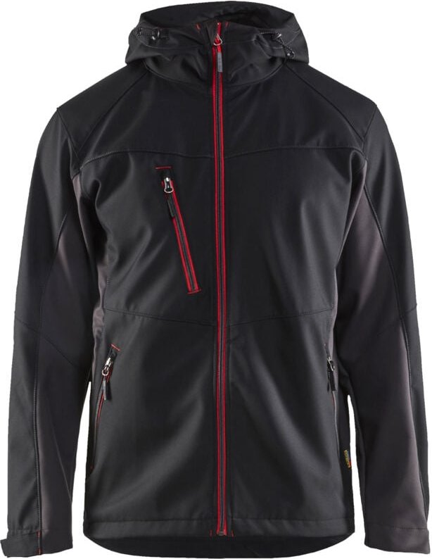 Arbeits-Softshell-Jacke mit Kapuze 4753 – Schwarz/Rot XXXL
