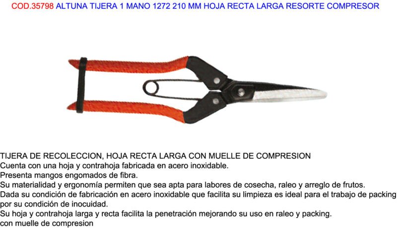 Mibricotienda - Altuna 1272 210 mm Einhandschere mit langer gerader Klinge und komprimierter Feder