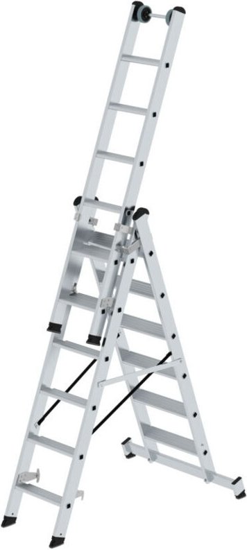 Günzburger Steigtechnik - Stufen-Mehrzweckleiter 3tlg. mit nivello-Traverse 3 x 6 Stufen - 033318