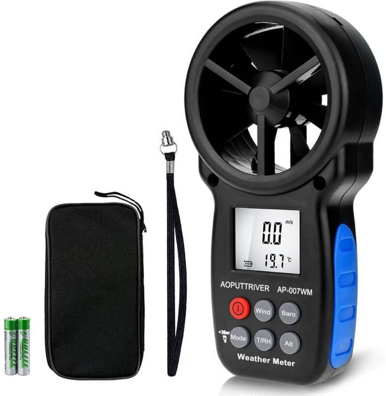 Tragbares digitales Thermometer, digitaler Windgeschwindigkeitsmesser, Handwindmesser mit Stativ, Testanzeige für