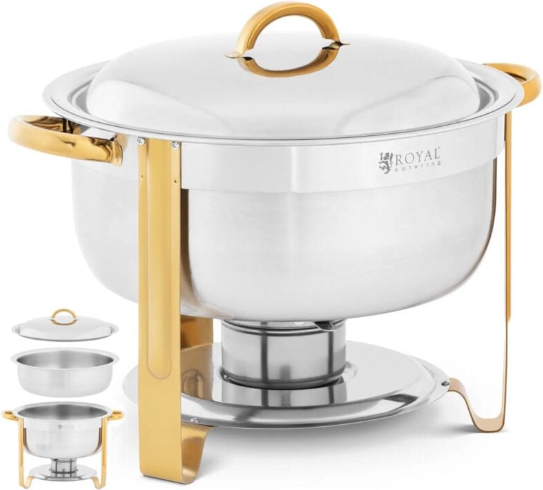 Thumbnail - Chafing Dish Warmhaltebehälter Rechaud rund Goldakzente 4,5 l 1 Brennstoffzelle