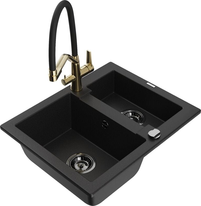 Carlos Granitspüle 1,5-Kammer mit Küchenarmatur Duo, schwarz - 6518-77-671701-57-B - Mexen