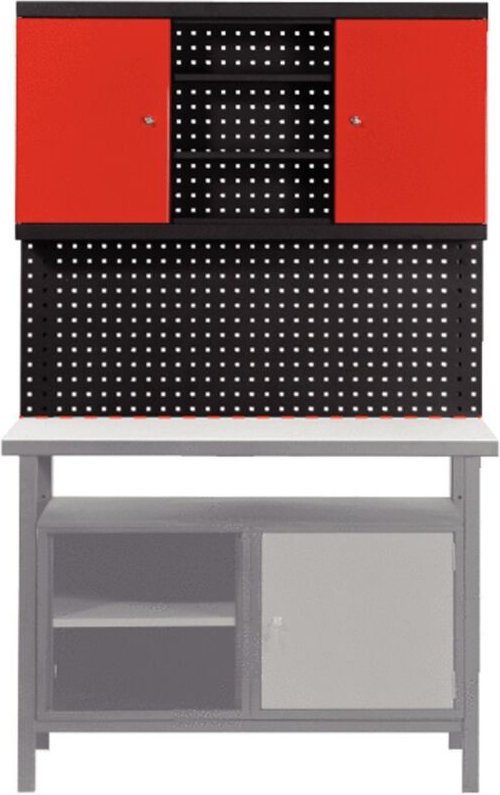Erweiterungs-Rückwandsystem für Werkbänke, mit Schrank