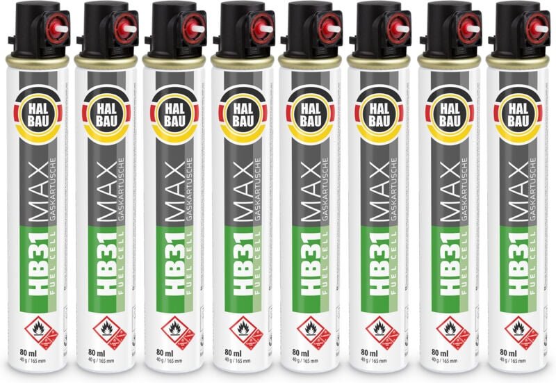 Halbau - Gaskartusche 165mm 80ml Fuel Cell Ersatzgas für Nagler HB31 rot - 8 St.