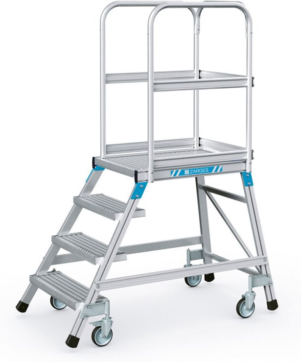 Zarges Podestleiter fahrbar mit 4 Stahl-Giterrost-Stufen