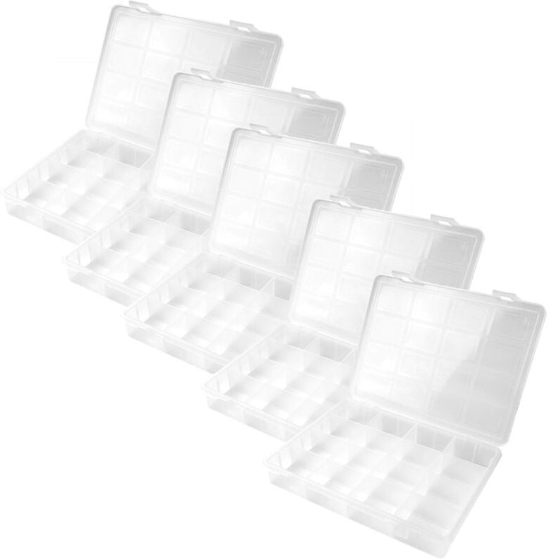 Dema - 5x Kunststoff Sortimentskasten Sortierkasten Kleinteilemagazin 16 Fächer transparent
