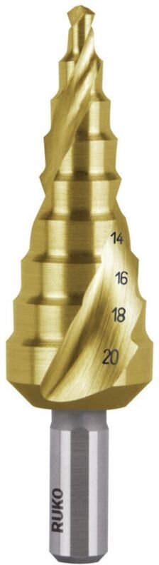 Ruko - Stufenbohrer HSS-TiN spiralgenutet mit Kreuzanschliff ø 4 - 20 mm - 101051T