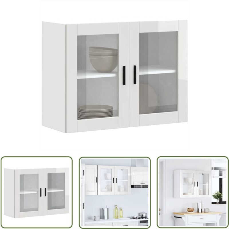 The Living Store - vidaXL Küchen-Hängeschrank mit Glastür Porto Hochglanz-Weiß