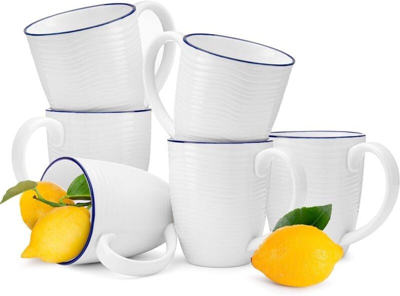 Konsimo - krog Becher 6tlg. handgefertigt maritimer Stil Porzellan, weiß