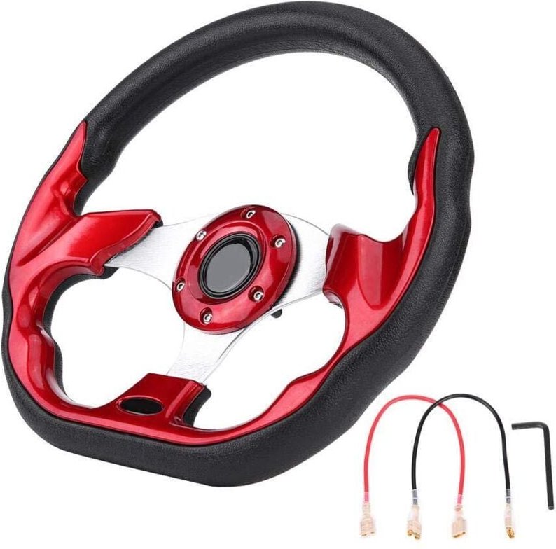 Thumbnail - Ej.life - 320mm Rennlenkrad Carbon Faser Rennlenkung Modifikation Mini Drifting Lenkrad Wildleder Leder Rot