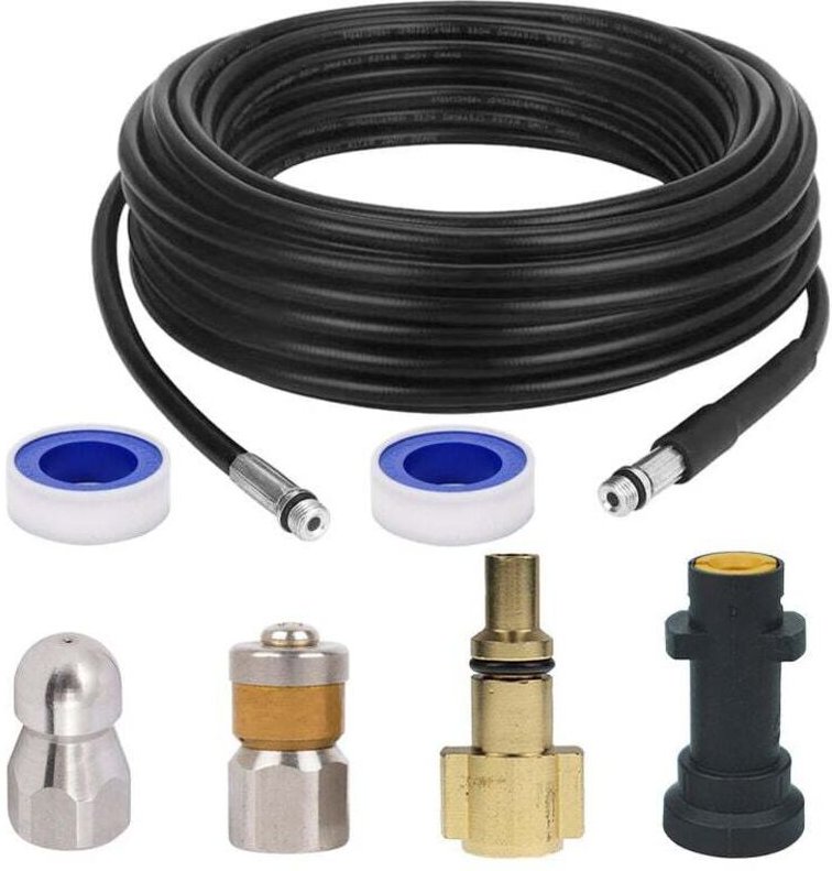 Ablaufschlauchreiniger für Kärcher, Hochdruckreiniger-Ablaufschlauch-Reinigungsset mit Strahldüse und rotierender Strahl...