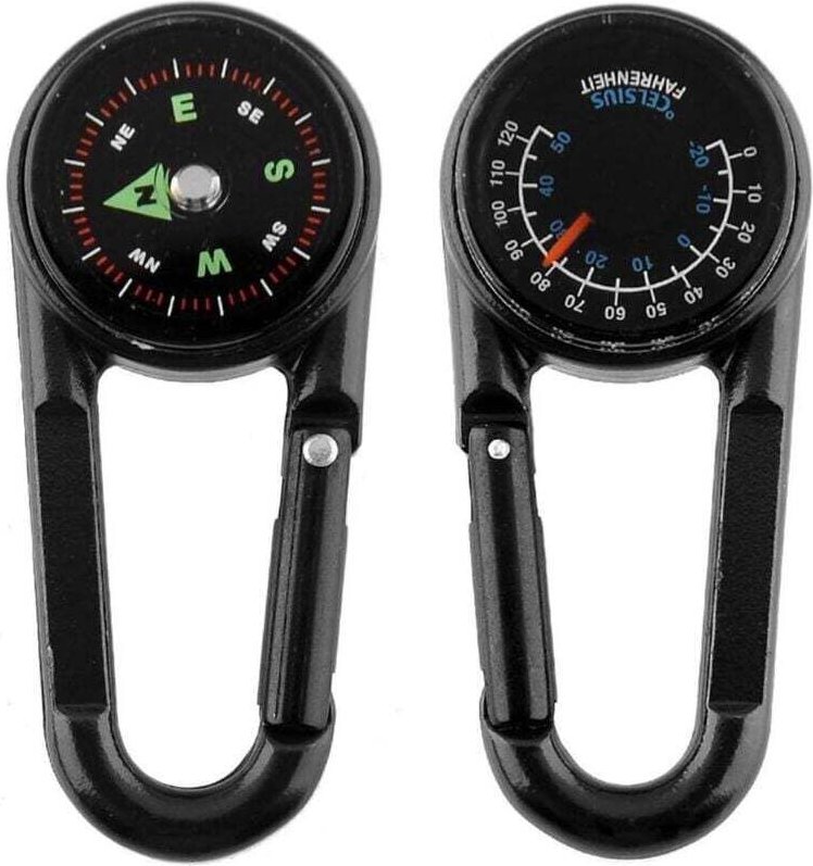 Thumbnail - Karabiner-Kompass + Kompass + Thermometer, tragbarer multifunktionaler Metallkompass zum Wandern/Reisen/Camping, profess...