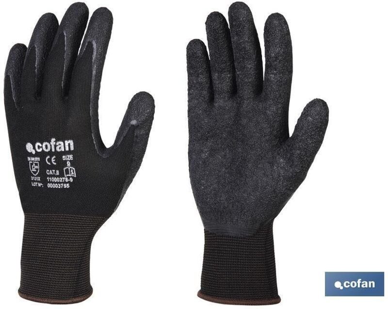 Schwarzer, mit Latex imprägnierter Polyester-Stützhandschuh T-7