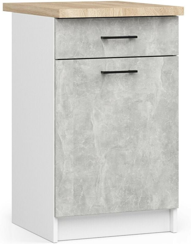 Küchenschrank Akord oliwia modular S50 Unterschrank mit Arbeitsplatte Weiß 50 cm Tür Schublade 2 Ebenen Front Beton B50 ...